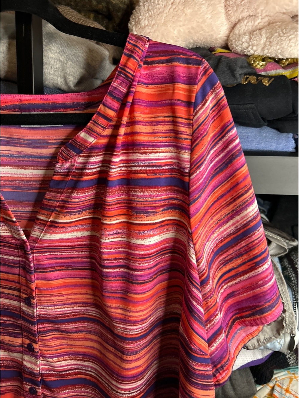 Catherines Striped Button-Up Blouse in Pink and Orange